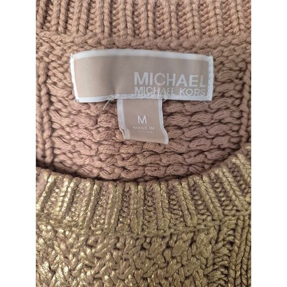 MICHAEL KORS RUBBED GOLD METALLIC PULLOVER SWEATER CHUNKY KNIT SIZE M NWOT - Picture 4 of 6